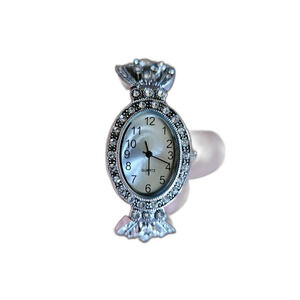 Vintage Silver Rhinestone Hinged Cuff Watch | Sparkle Bangle Timepiece OS